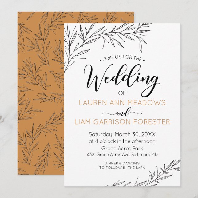 Hand Drawn Branches Wedding Invitation (Front/Back)