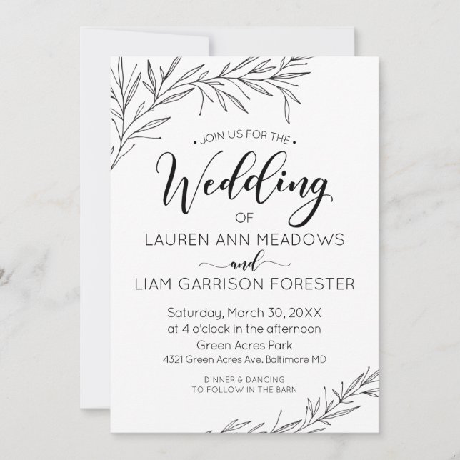 Hand Drawn Branches Wedding Invitation (Front)