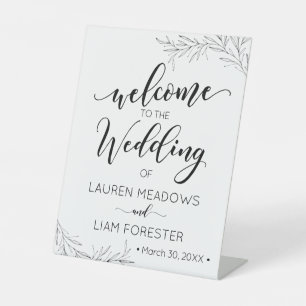 Hand Drawn Branches Wedding Welcome Pedestal Sign