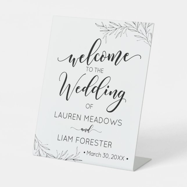 Hand Drawn Branches Wedding Welcome Pedestal Sign (Front)