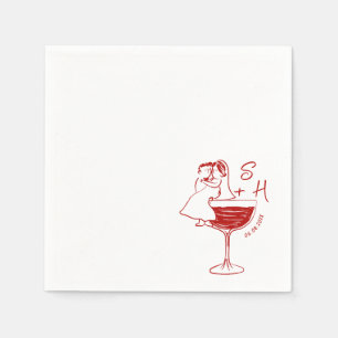 Hand Drawn Bride And Groom  Cocktail Wedding  Napkin