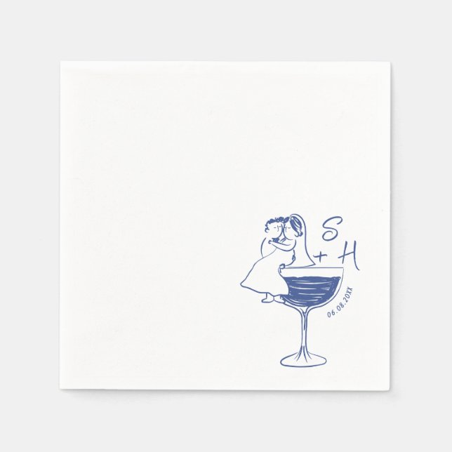 Hand Drawn Bride And Groom  Cocktail Wedding  Napkin (Front)