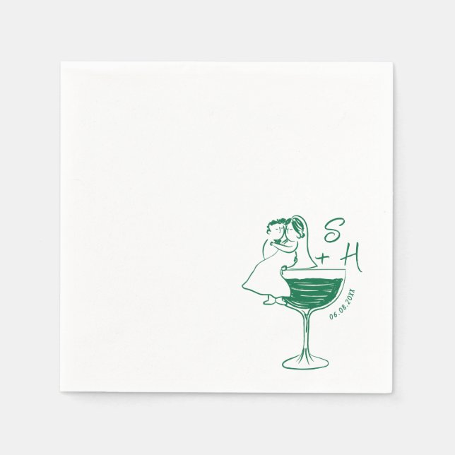 Hand Drawn Bride And Groom  Cocktail Wedding  Napkin (Front)