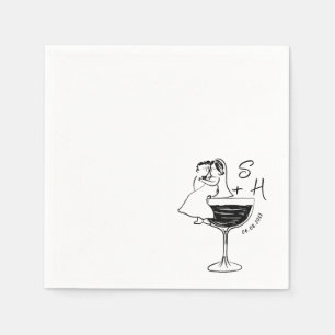 Hand Drawn Bride And Groom  Cocktail Wedding  Napkin