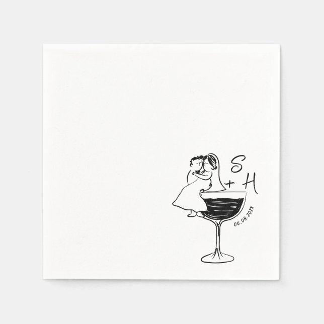 Hand Drawn Bride And Groom  Cocktail Wedding  Napkin (Front)