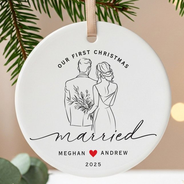 Hand Drawn Bride & Groom Wedding Ceramic Tree Decoration (Creator Uploaded)