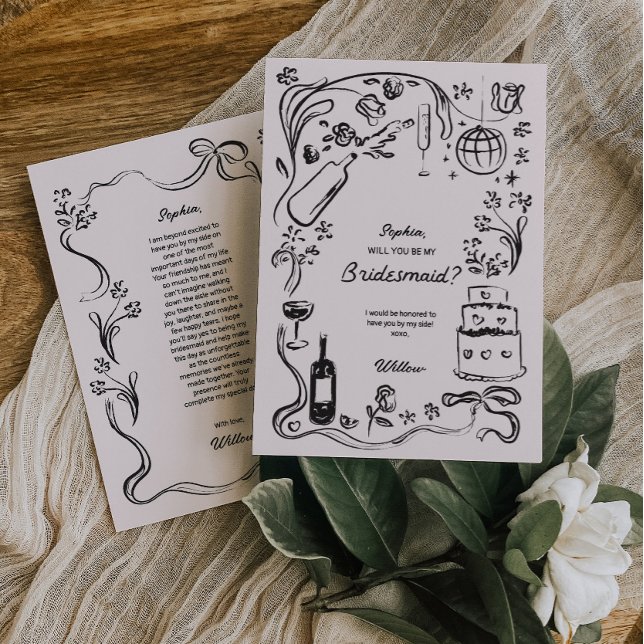 Hand Drawn Bridesmaid Proposal Cards (Bridesmaid Proposal Card Template, Will You Be My Bridesmaid, Hand Drawn Bridesmaid Card, Bridesmaid)