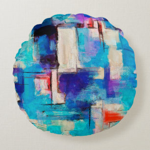 Hand drawn bright painting, background in impressi round cushion