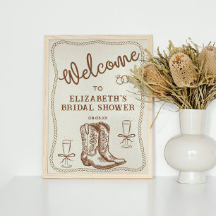 Hand Drawn Brown Cowgirl Western Boots Welcome Poster