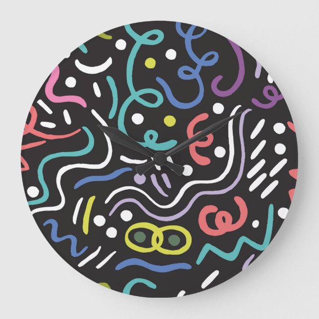 Hand-drawn brush pattern, zigzag lines. large clock (Front)