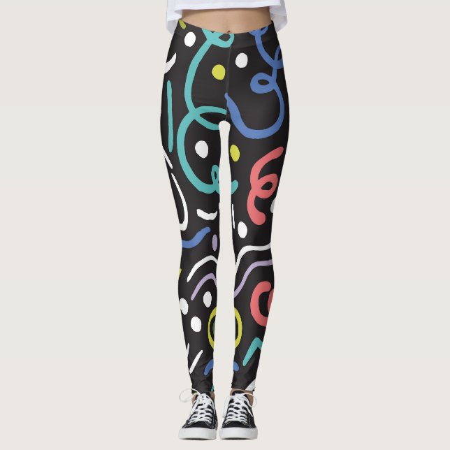 Hand-drawn brush pattern, zigzag lines. leggings (Front)