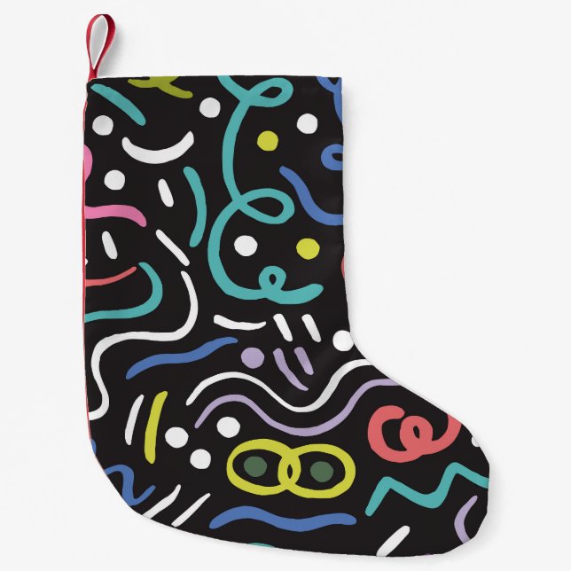 Hand-drawn brush pattern, zigzag lines. small christmas stocking (Front)