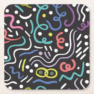 Hand-drawn brush pattern, zigzag lines. square paper coaster