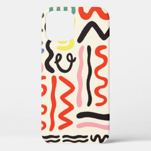 Hand drawn brush pattern, zigzags, lines and curve iPhone 12 case