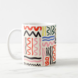 Hand drawn brush pattern, zigzags, lines and curve coffee mug
