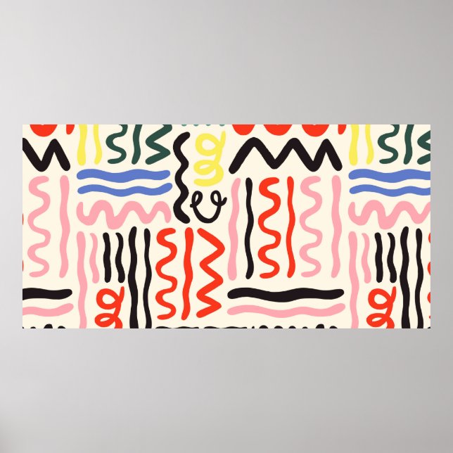 Hand drawn brush pattern, zigzags, lines and curve poster (Front)