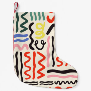 Hand drawn brush pattern, zigzags, lines and curve small christmas stocking