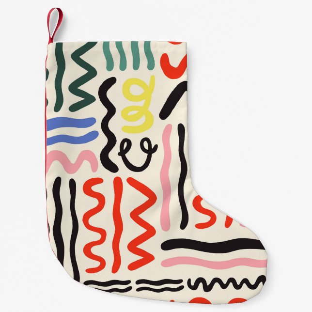 Hand drawn brush pattern, zigzags, lines and curve small christmas stocking (Front)