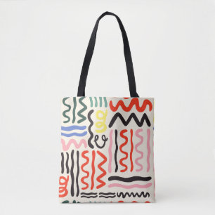 Hand drawn brush pattern, zigzags, lines and curve tote bag