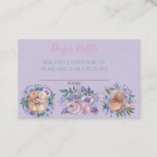 Hand drawn Bunnies Purple Diaper Raffle  Business Card