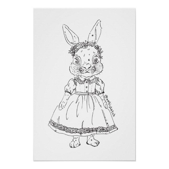 Hand-Drawn Bunny Illustration Glossy Poster (Front)