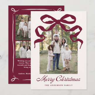 Hand-Drawn Burgundy Bow Christmas Arch Photo Holiday Card