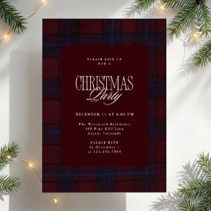 Hand-Drawn Burgundy Plaid Christmas Party Invitati Invitation