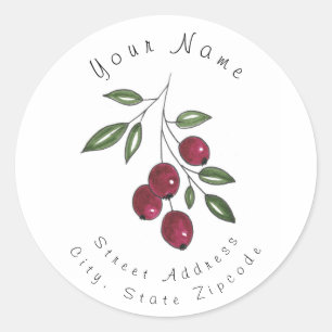 'Hand Drawn Burgundy Red Berries' Address Label