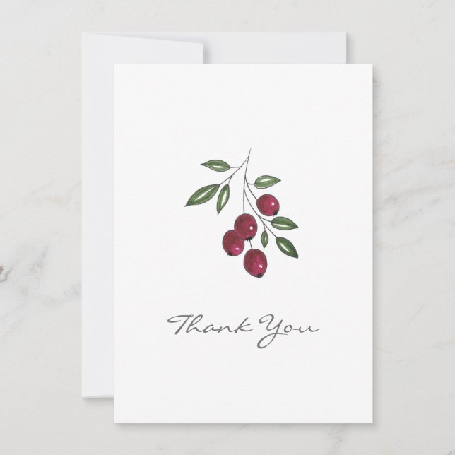 Hand Drawn Burgundy Red Berries Thank You Card (Front)