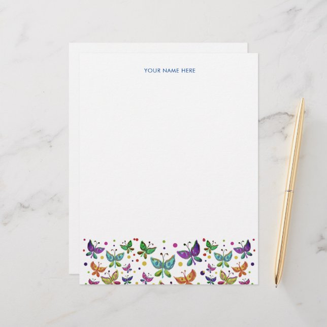Hand-Drawn Butterflies Cute Colourful Doodle Art Custom Letterhead (Front/Back In Situ)