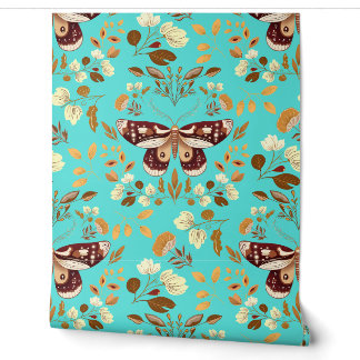 Hand drawn Butterfly on Turquoise Wallpaper