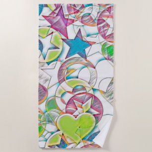 Hand Drawn By EDDArt - Stars And Hearts 1 Beach Towel