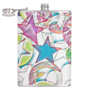 Hand Drawn By EDDArt - Stars And Hearts 1 Hip Flask