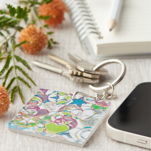 Hand Drawn By EDDArt - Stars And Hearts 1 Key Ring