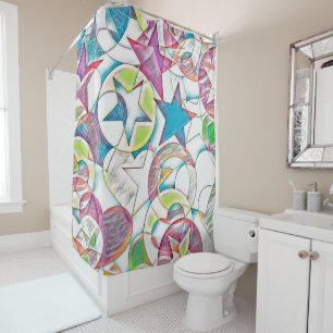 Hand Drawn By EDDArt - Stars And Hearts 1 Shower Curtain