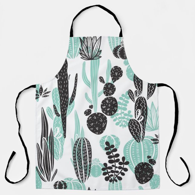 Hand Drawn Cacti: Doodle Seamless Apron (Front)