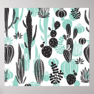 Hand Drawn Cacti: Doodle Seamless Poster
