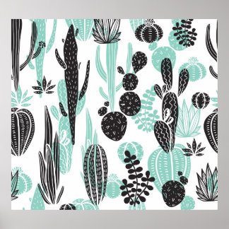 Hand Drawn Cacti: Doodle Seamless Poster