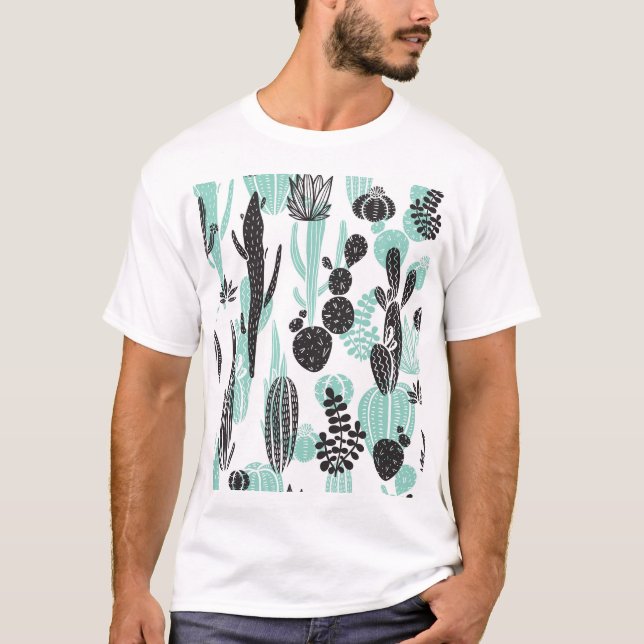 Hand Drawn Cacti: Doodle Seamless T-Shirt (Front)