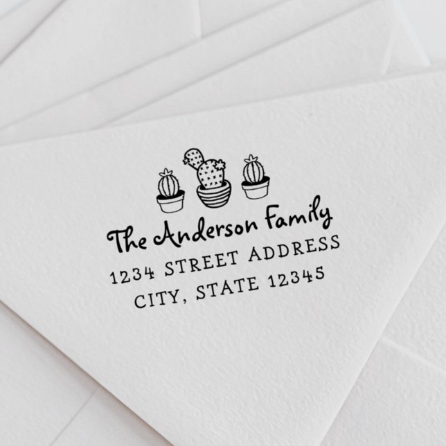 Hand Drawn Cactus Family Name Return Address Rubber Stamp (Creator Uploaded)