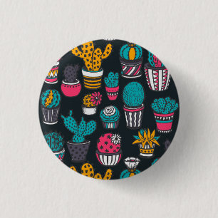 Hand Drawn Cactus in Sketch Style Pattern 3 Cm Round Badge
