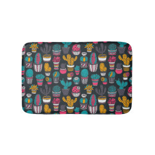 Hand Drawn Cactus in Sketch Style Pattern Bath Mat