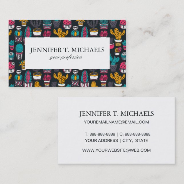 Hand Drawn Cactus in Sketch Style Pattern Business Card (Front/Back)