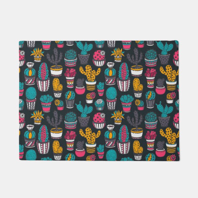 Hand Drawn Cactus in Sketch Style Pattern Doormat (Front)