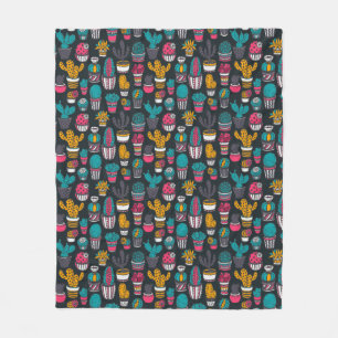 Hand Drawn Cactus in Sketch Style Pattern Fleece Blanket