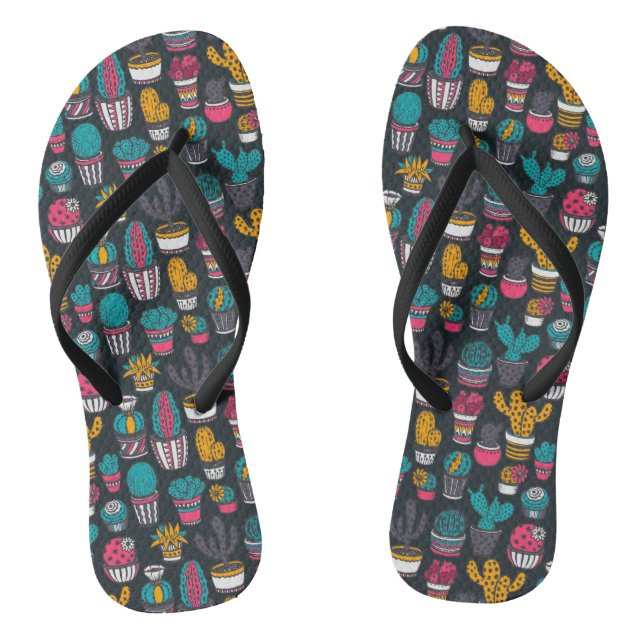 Hand Drawn Cactus in Sketch Style Pattern Flip Flops (Footbed)