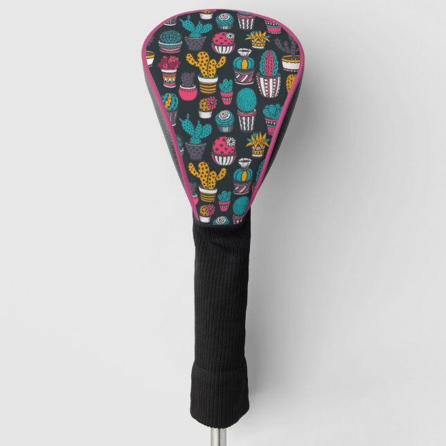 Hand Drawn Cactus in Sketch Style Pattern Golf Head Cover (Front)