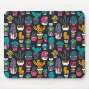 Hand Drawn Cactus in Sketch Style Pattern Mouse Mat