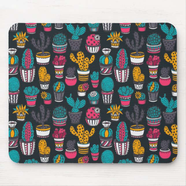 Hand Drawn Cactus in Sketch Style Pattern Mouse Mat (Front)