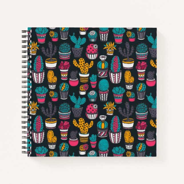 Hand Drawn Cactus in Sketch Style Pattern Notebook (Front)